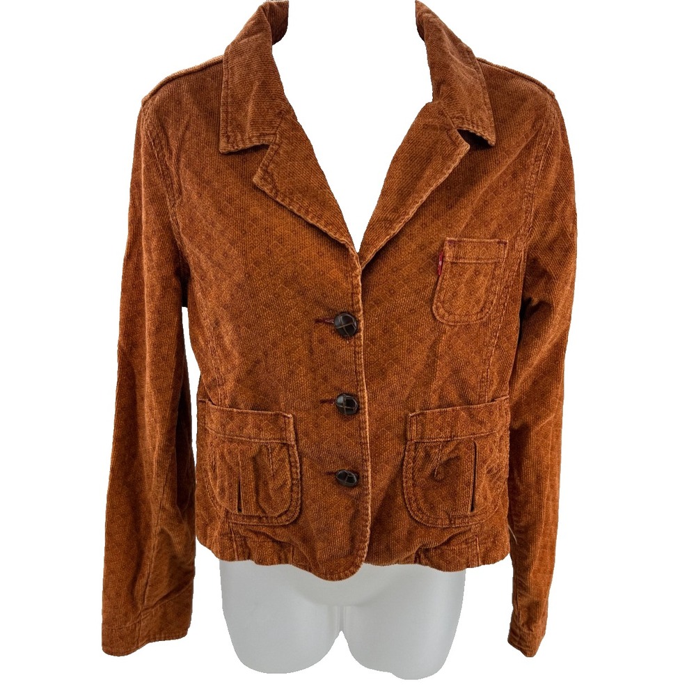 Levis Womens Vintage Corduroy Blazer Jacket Burnt Orange Peplum Ruffle Medium‎